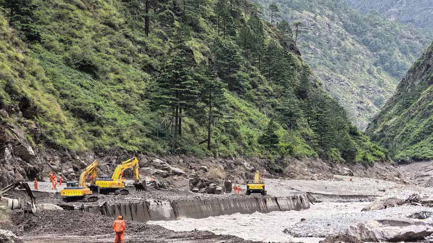 China rushes to minimise risk from mountain barrier lake near border with Nepal